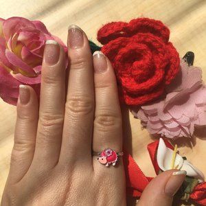 Adjustable Ring with a Pink Hedgehog